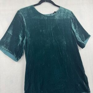 Eileen Fisher Velvet Dress Womens XS Petite Green Short Sleeve Casual